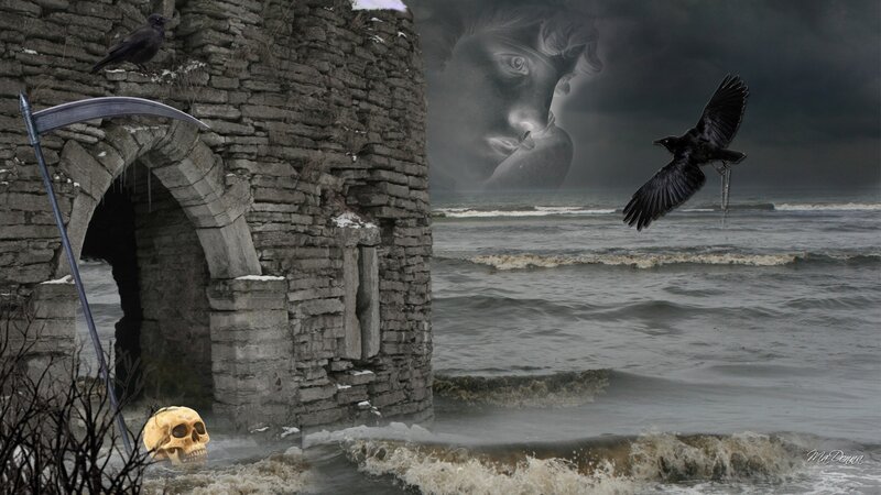 Ruined Stone Tower — Gray, Dramatic, Night