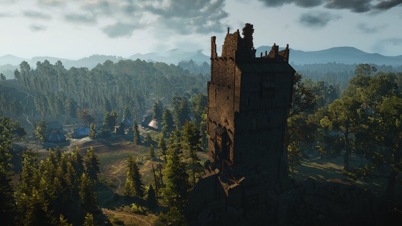 Ruined Stone Tower — Green, Serene, Afternoon, 3d Render