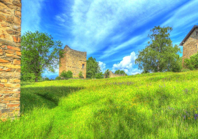 Ruined Stone Tower — Green, Serene, Afternoon