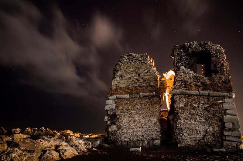 Ruined Stone Towers — Black, Dramatic