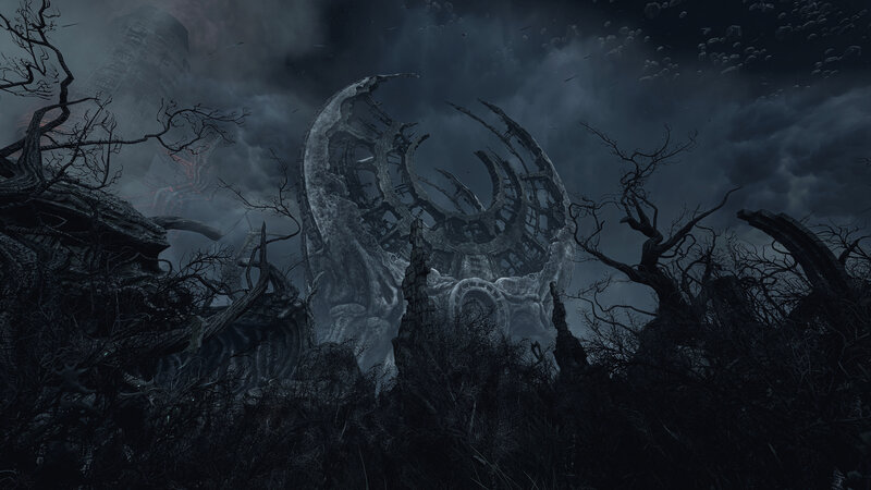 Ruined Structure in Forest — Gray