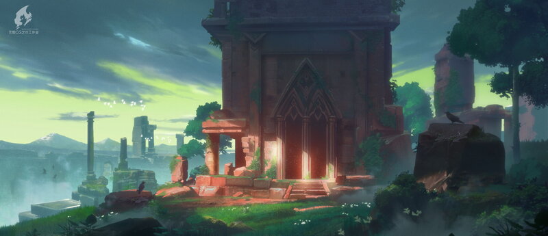Ruined Temple in Forest — Green