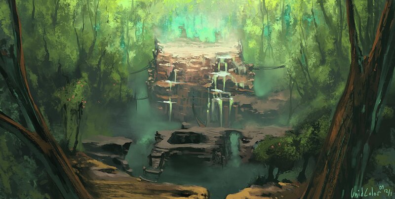 Ruined Temple in Jungle — Green