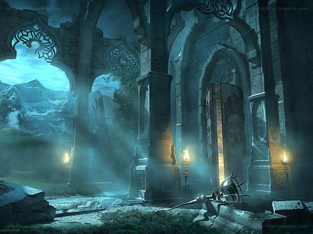 ruined temple in mountain pass