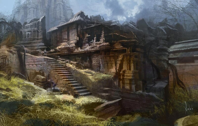 Ruined temple in overgrown jungle