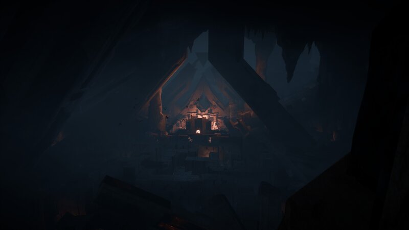 Ruined Temple Interior — Black, Dramatic