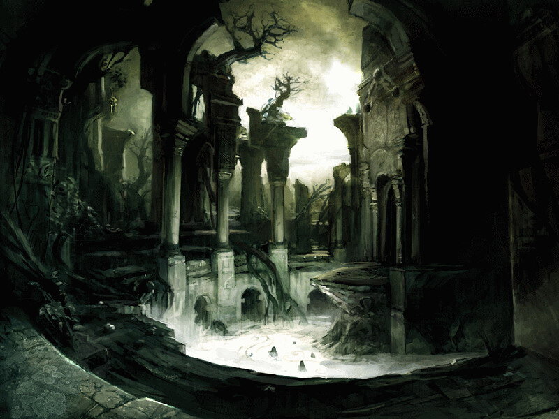 Ruined Temple Interior — Gray