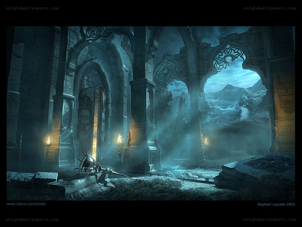 Ruined temple with mountain view