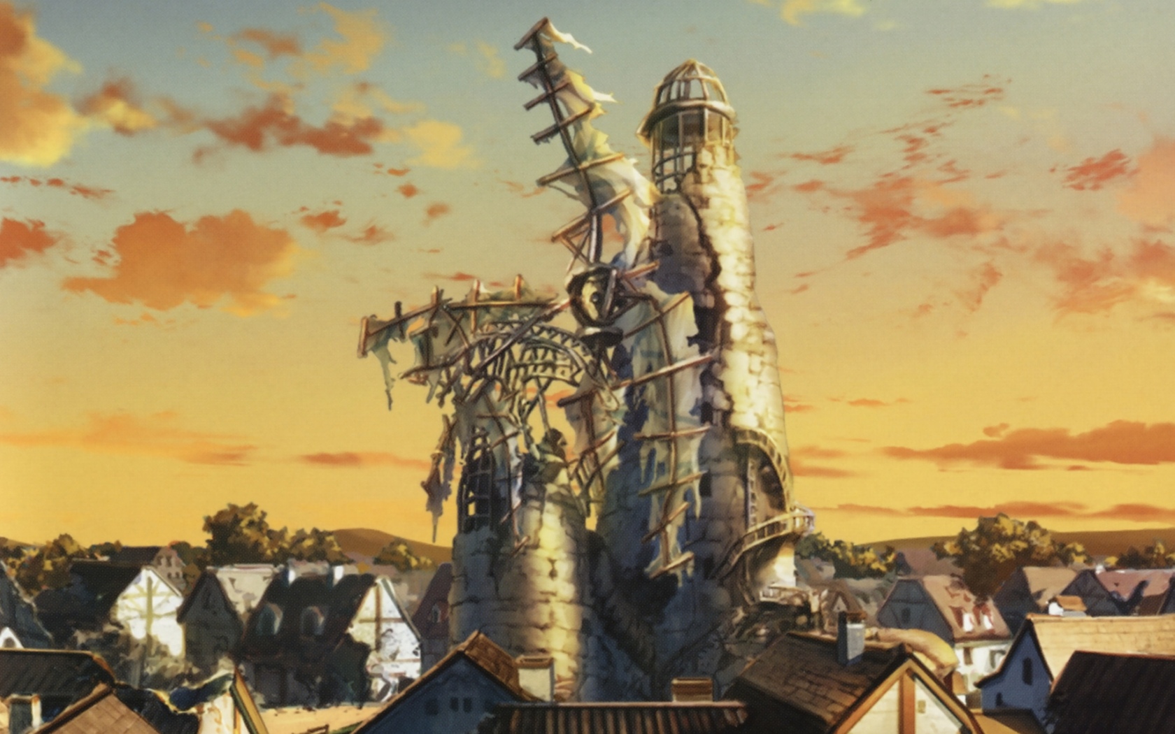 ruined tower at sunset