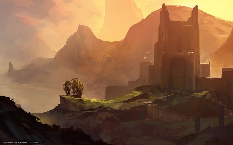 ruined tower at sunset