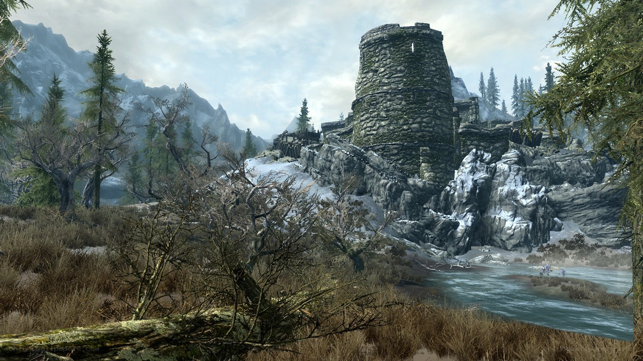 ruined tower by river