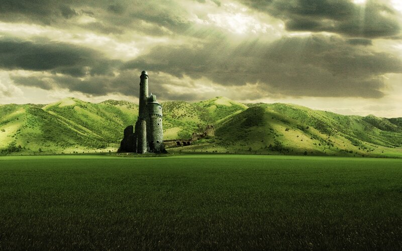 Ruined Tower in Field — Green