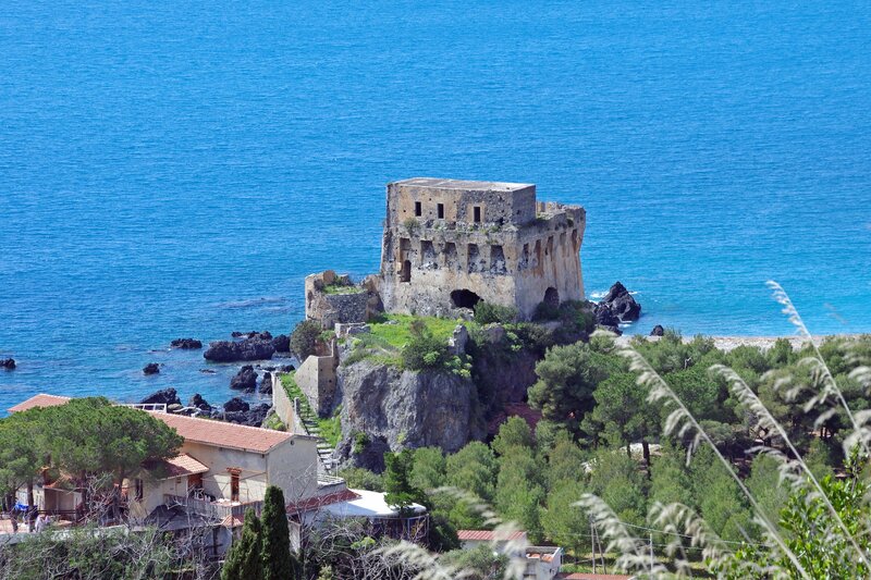 Ruined Tower on Cliff — Blue, Serene