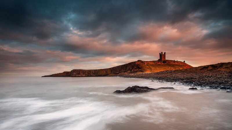 Ruined Tower on Cliff — Gray