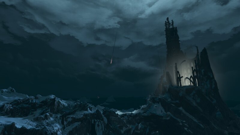Ruined Tower on Mountain — Dark Blue