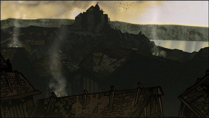 Ruined Village at Dusk — Brown