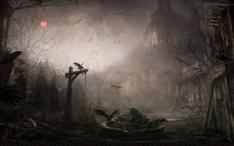 Ruined Village at Night — Gray