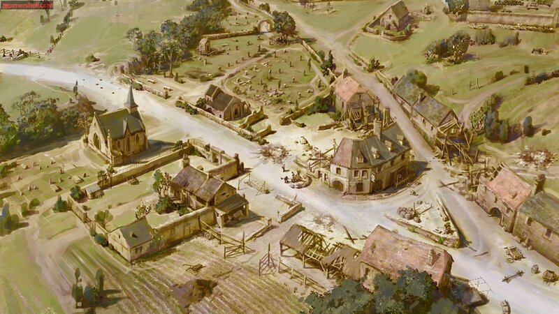 ruined village concept art