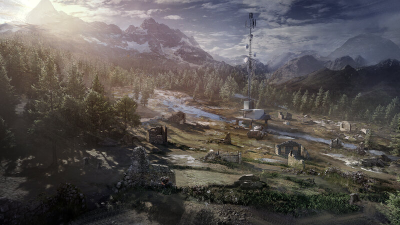 Ruined Village in Mountains — Green