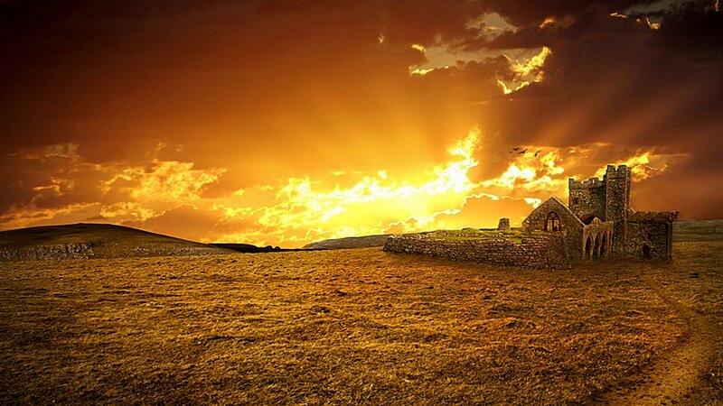 ruins at sunset
