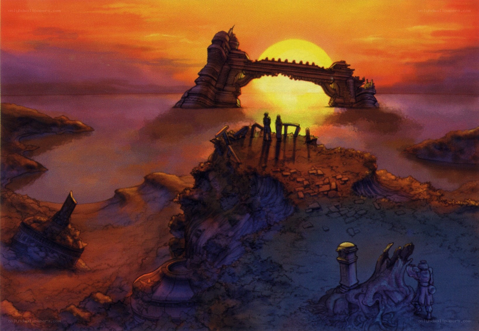 ruins at sunset by the sea