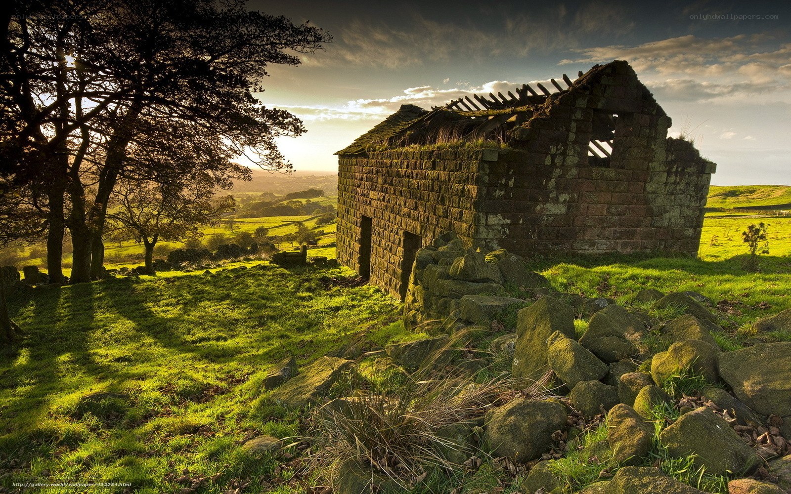 Ruins at sunset in the countryside