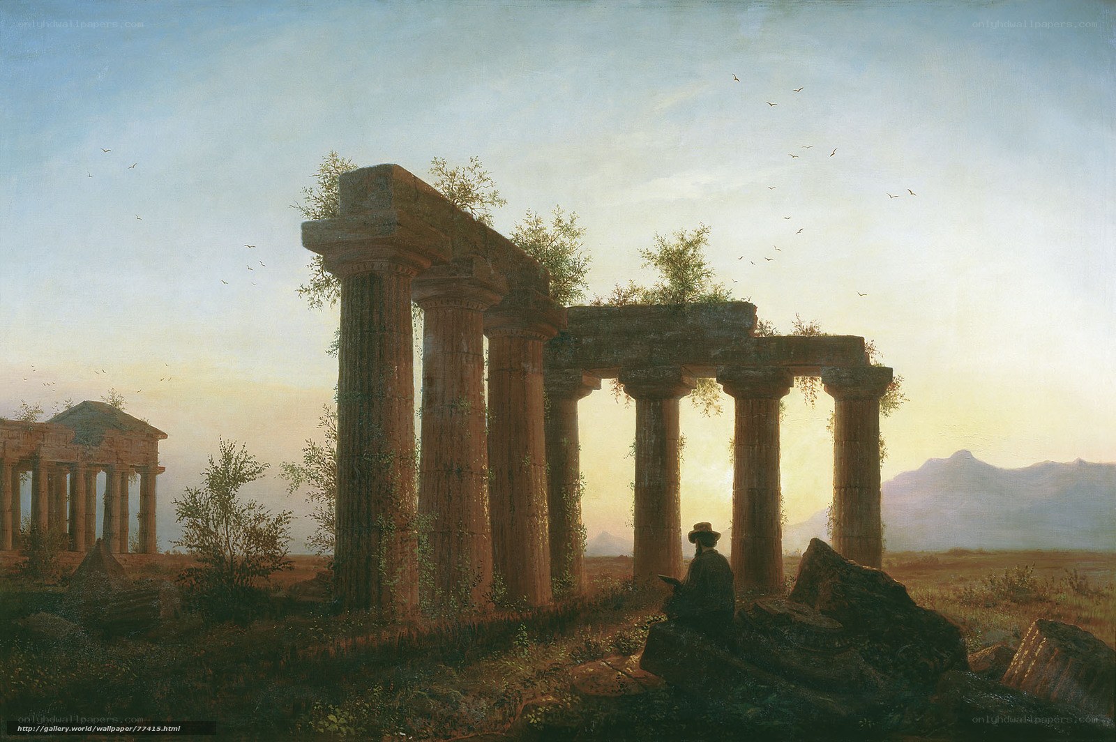 Ruins at Sunset with Figure