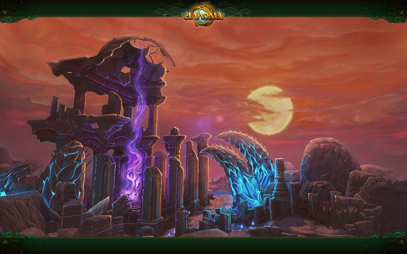 Ruins at sunset with magical energy
