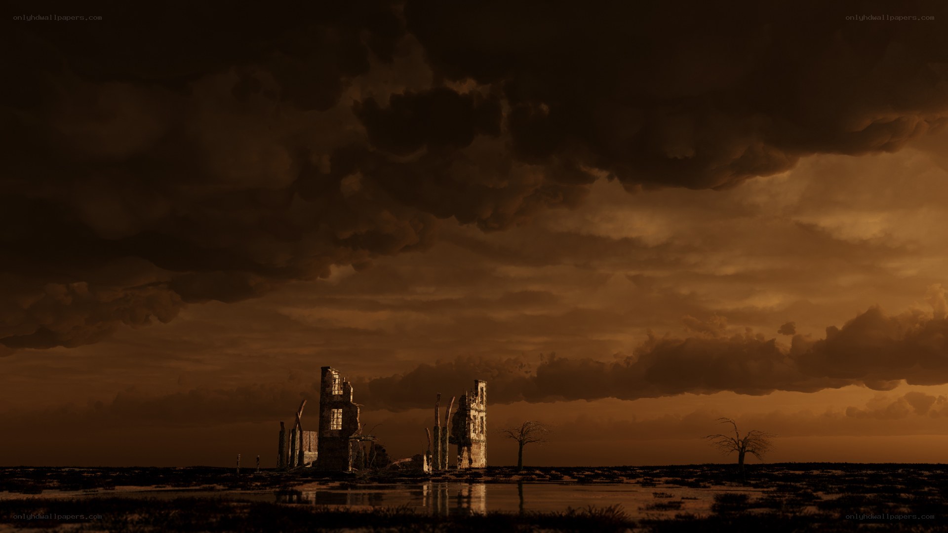 ruins at sunset