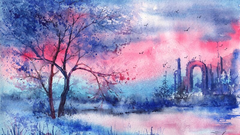 Ruins by a Lake — Blue