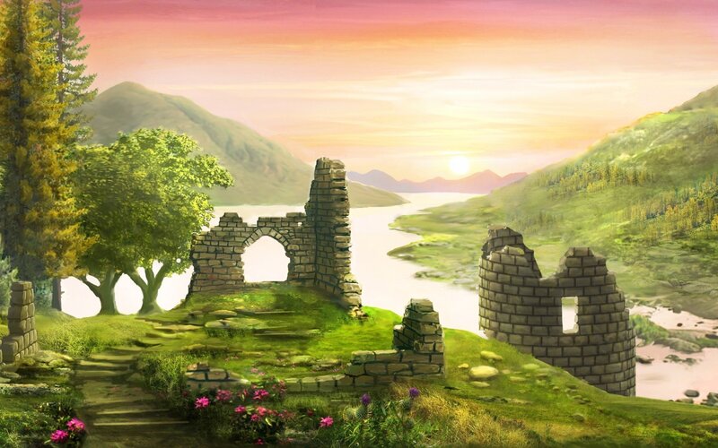 Ruins by a River — Green