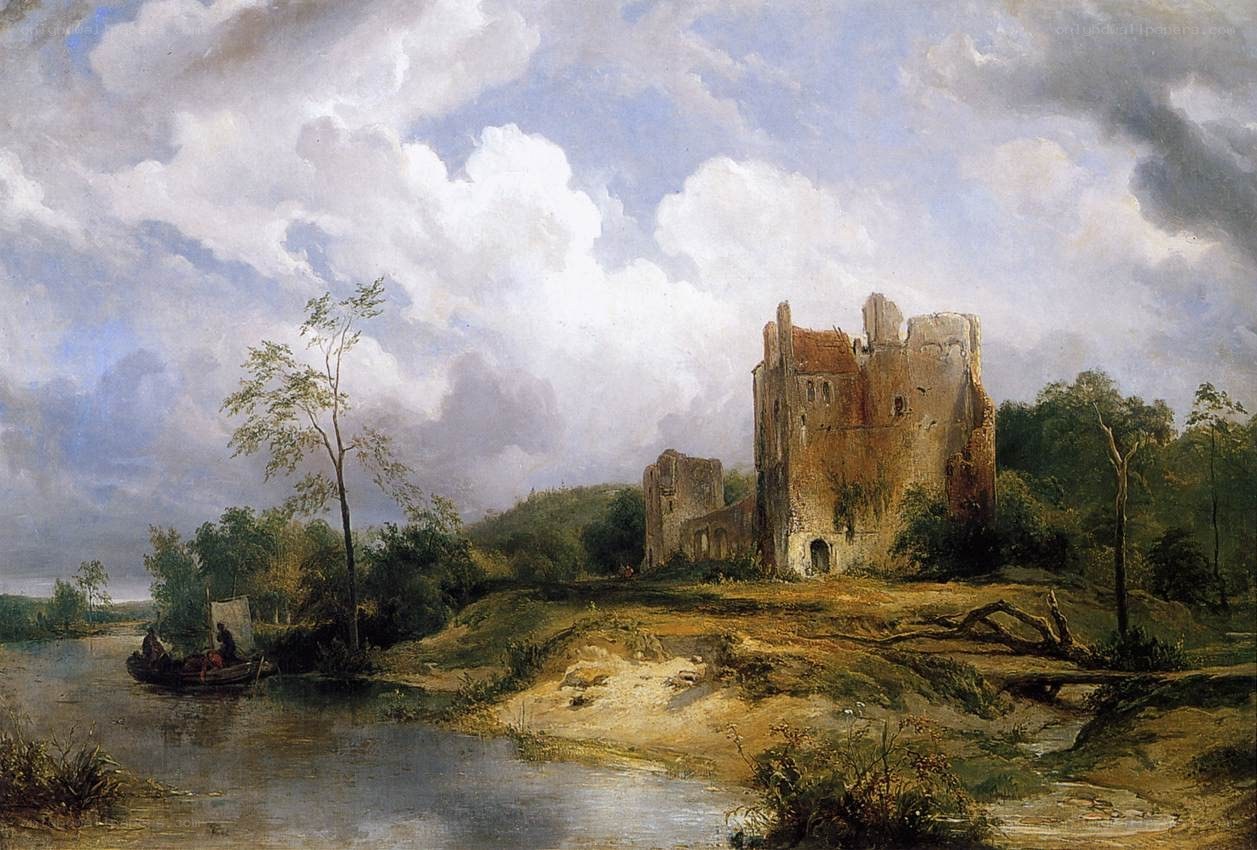 Ruins by a river landscape