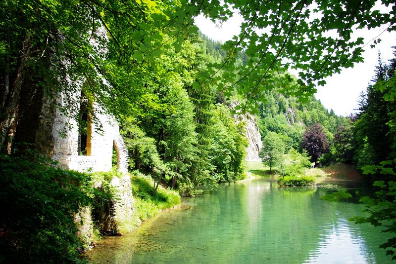 Ruins by a tranquil river