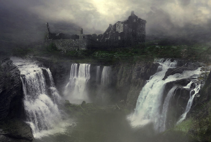 Ruins by the waterfall