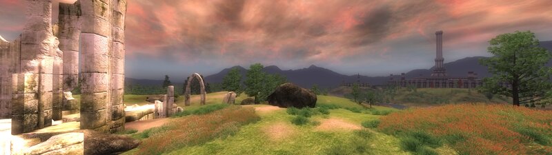 Ruins in a Field — Green, Dramatic