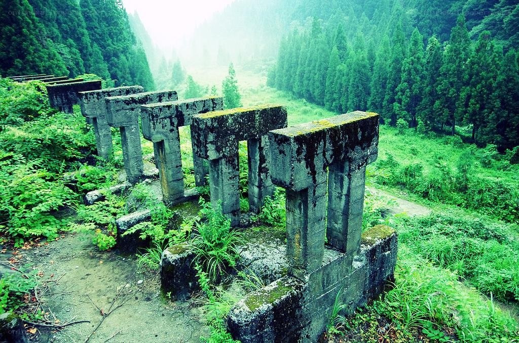 Ruins in a forested valley