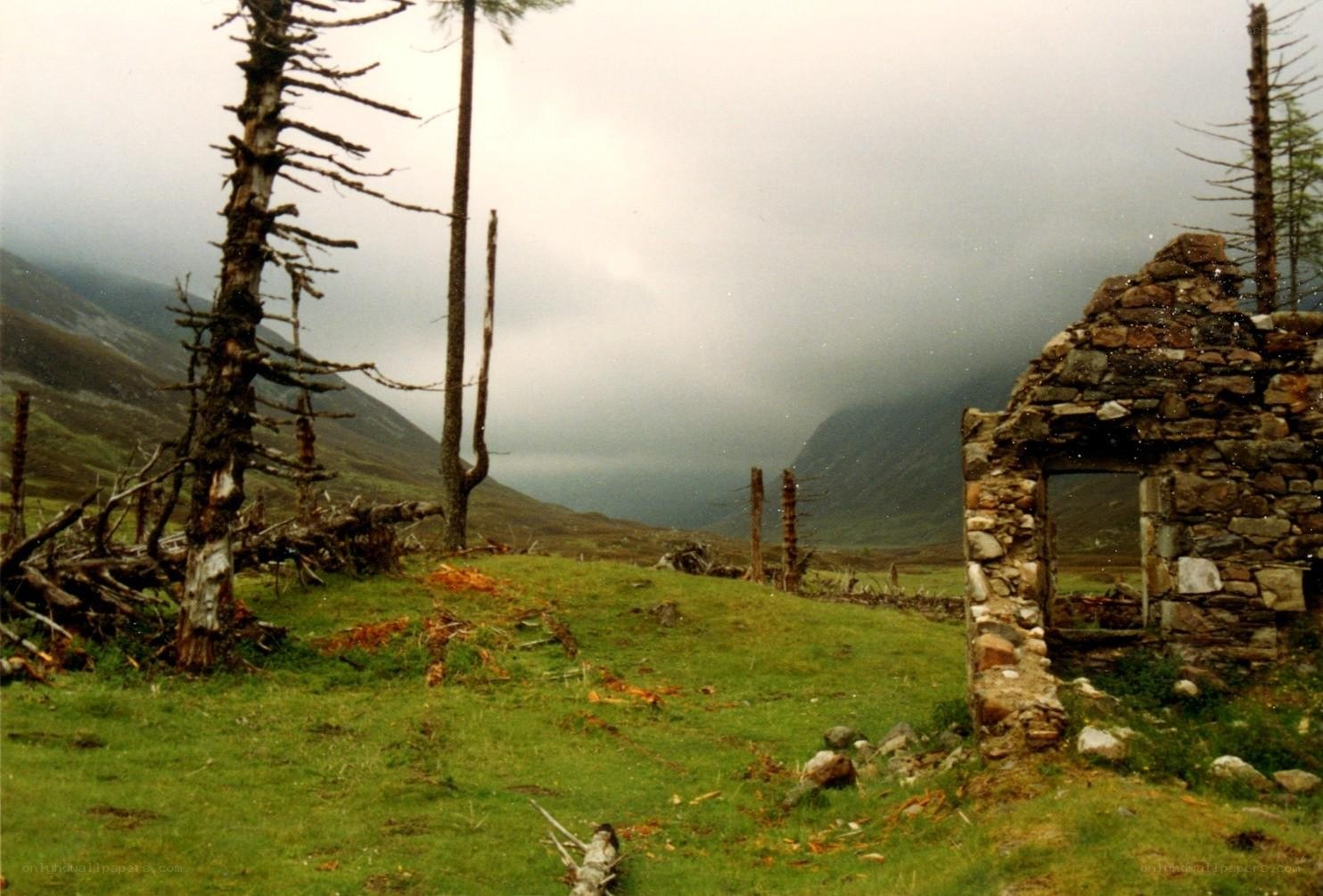 Ruins in a misty valley