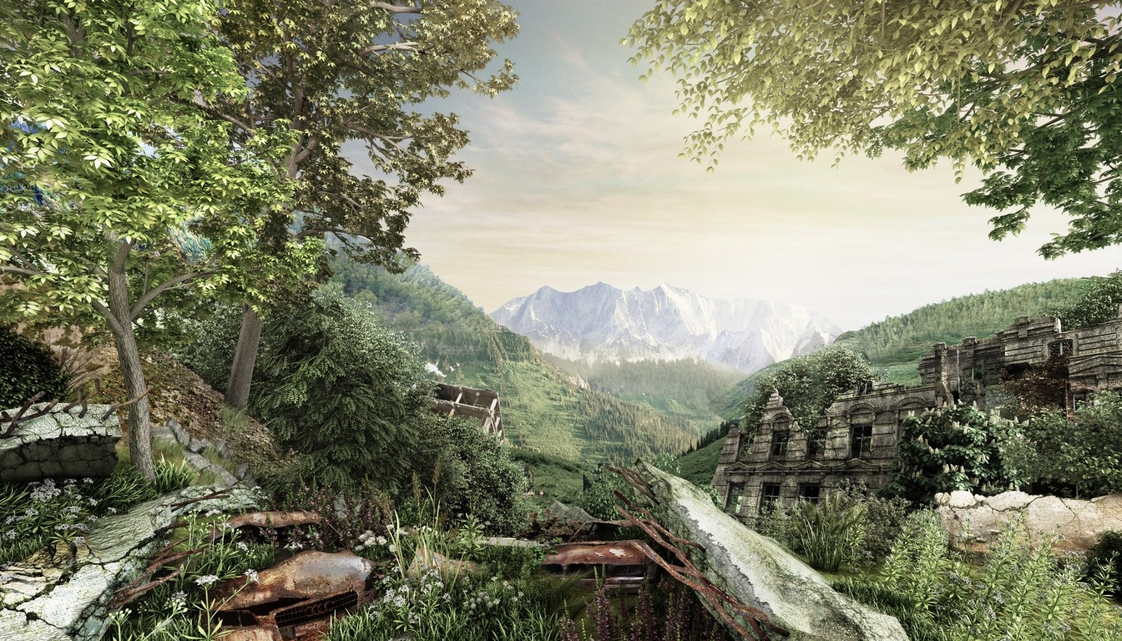 Ruins in a mountain valley