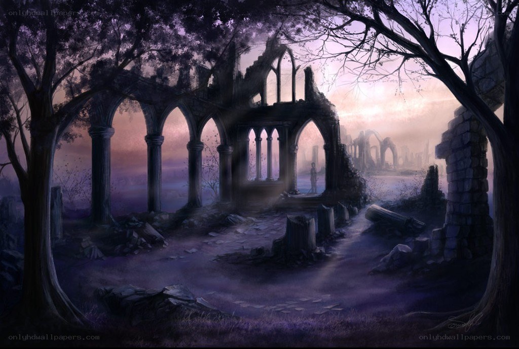 Ruins in a purple forest