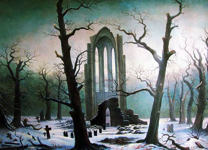 Ruins in a snowy forest