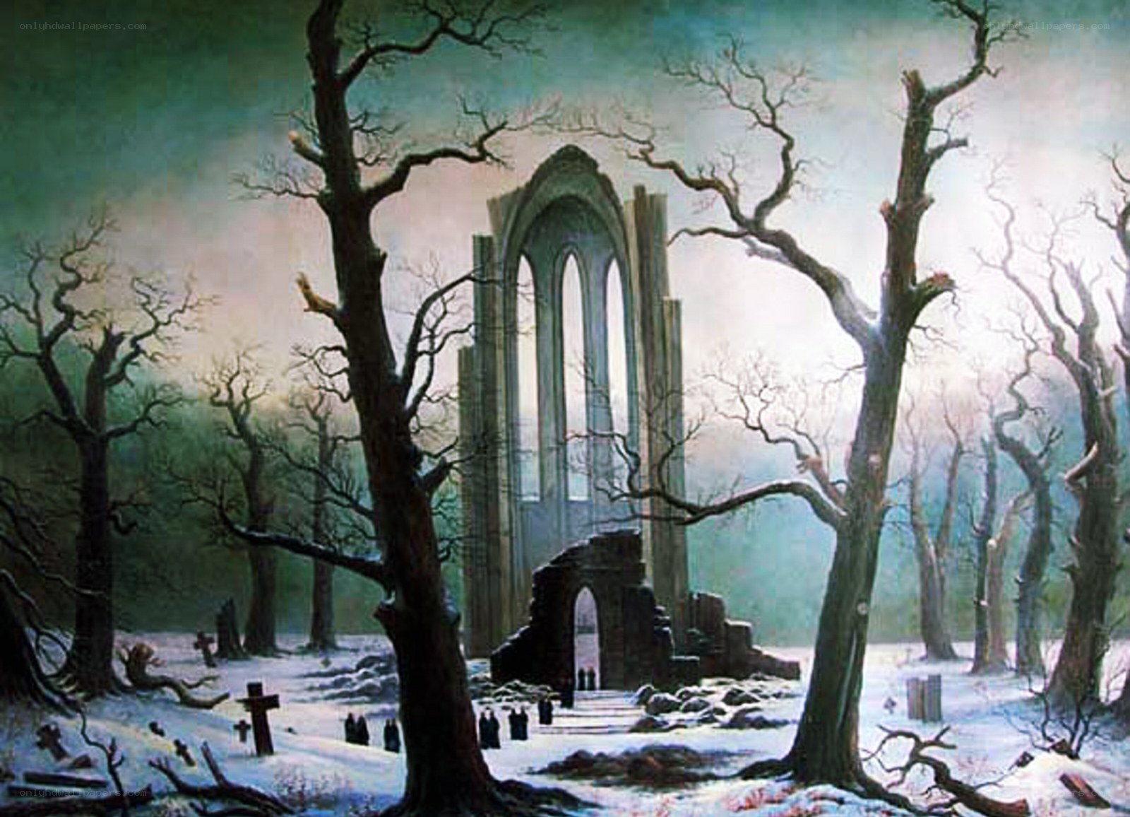 Ruins in a snowy forest