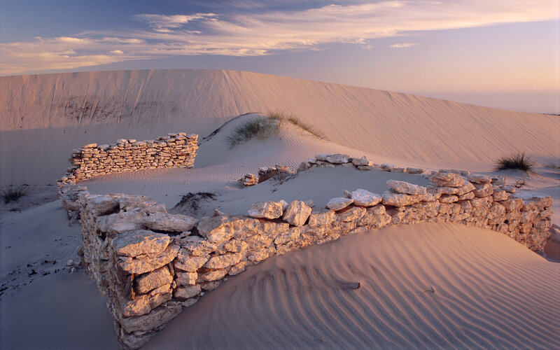 Ruins in Desert Sand — Beige, Serene, Sunset