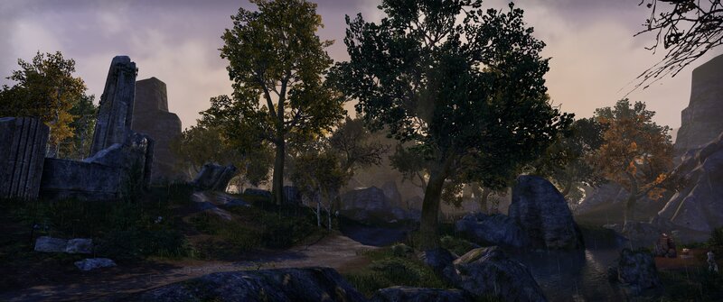 Ruins in Forest — Green, Somber