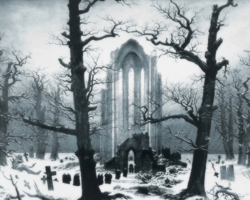 Ruins in Snowy Forest — Black