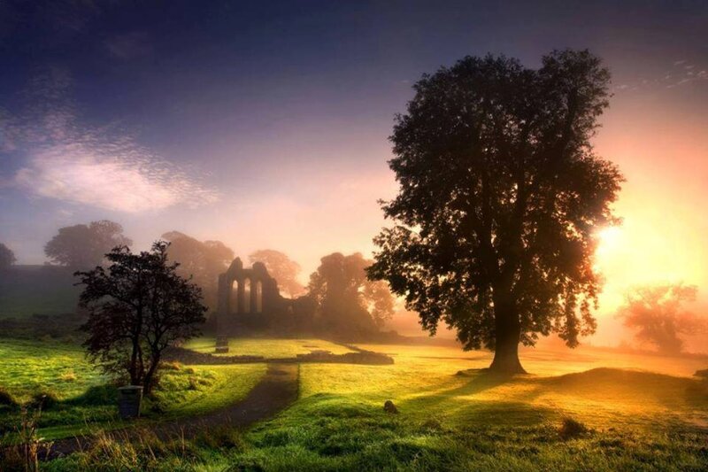 Ruins of a Church — Green, Serene, Sunrise