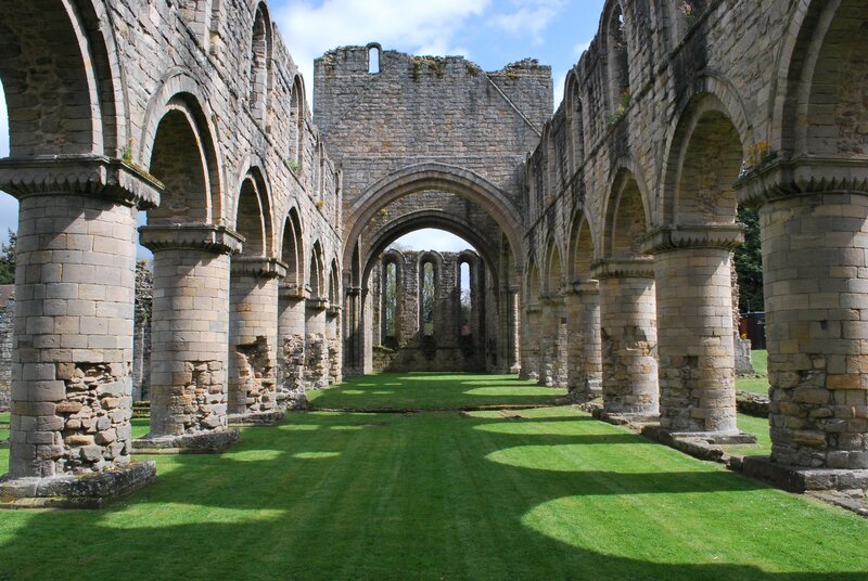 Ruins of a Stone Abbey — Green, Serene, Afternoon, Photograph