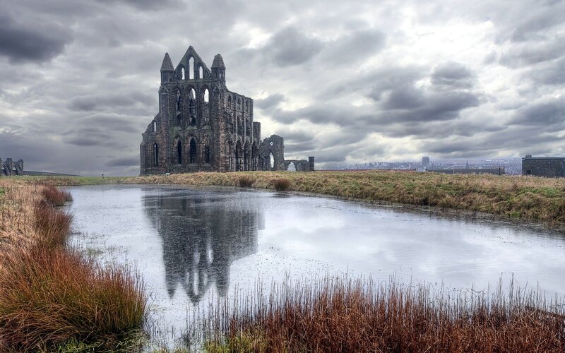 Ruins of Whitby Abbey — Gray, Dramatic, Photograph