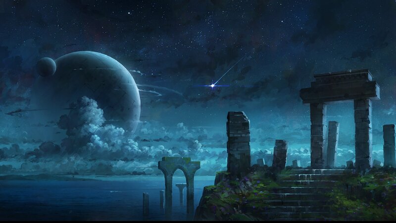 Ruins on a Cliff — Blue