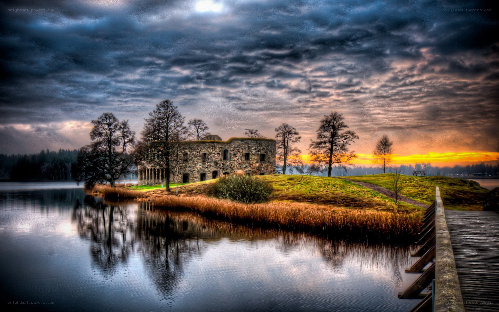Ruins on a lake island