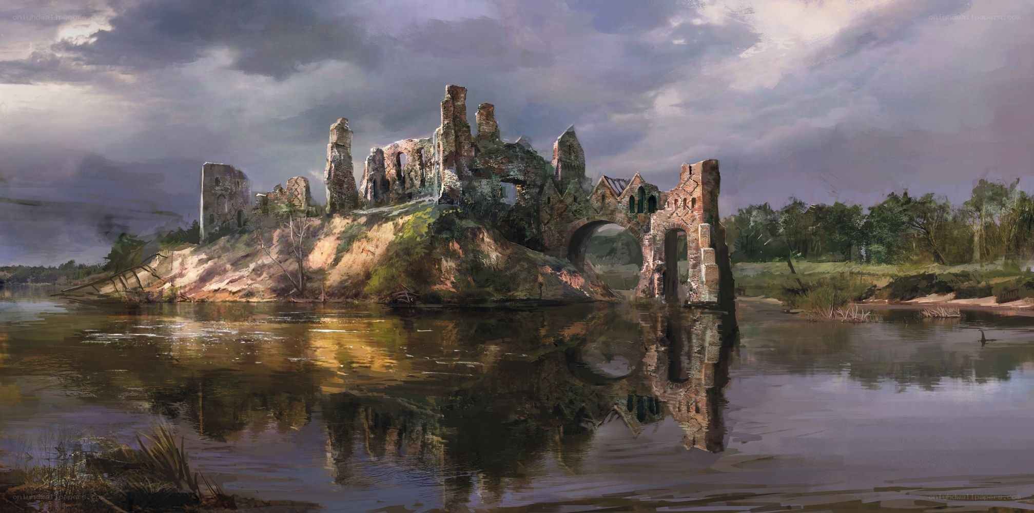 Ruins on a river island